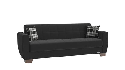 84" Black Chenille Convertible Futon Sleeper Sofa And Toss Pillows With Storage