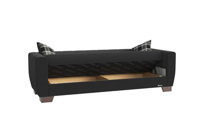 84" Black Chenille Convertible Futon Sleeper Sofa And Toss Pillows With Storage