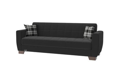 84" Black Chenille Convertible Futon Sleeper Sofa And Toss Pillows With Storage