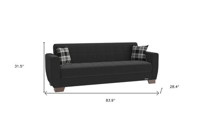 84" Black Chenille Convertible Futon Sleeper Sofa And Toss Pillows With Storage