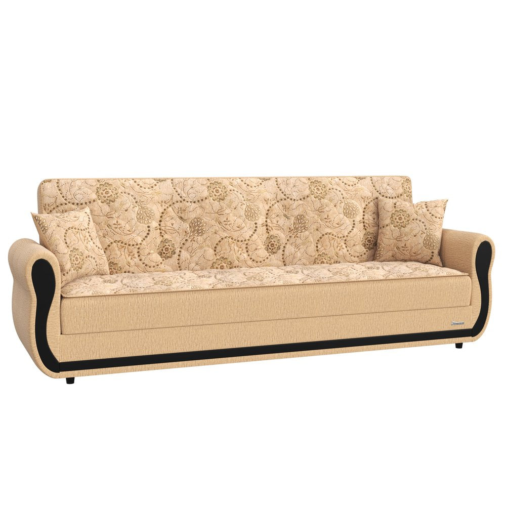 90" Beige Chenille Convertible Futon Sleeper Sofa And Toss Pillows With Storage