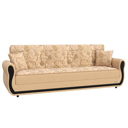 90" Beige Chenille Convertible Futon Sleeper Sofa And Toss Pillows With Storage