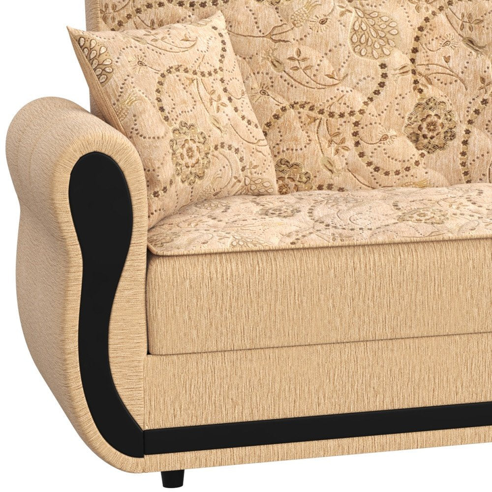 90" Beige Chenille Convertible Futon Sleeper Sofa And Toss Pillows With Storage