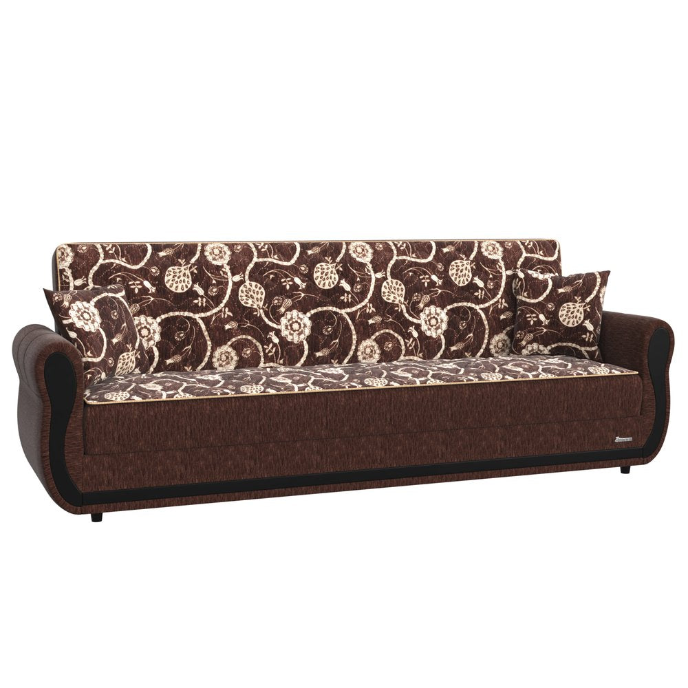90" Brown Chenille Convertible Futon Sleeper Sofa And Toss Pillows With Storage