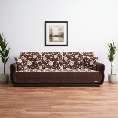 90" Brown Chenille Convertible Futon Sleeper Sofa And Toss Pillows With Storage