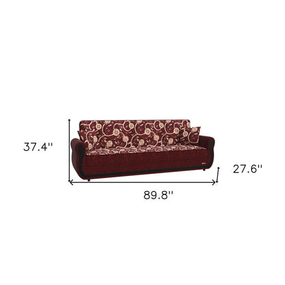 90" Burgundy Chenille Convertible Futon Sleeper Sofa And Toss Pillows With Storage