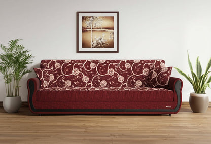 90" Burgundy Chenille Convertible Futon Sleeper Sofa And Toss Pillows With Storage