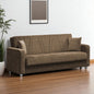 87" Beige Chenille Convertible Futon Sleeper Sofa And Toss Pillows With Storage