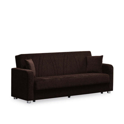 87" Dark Brown Chenille Convertible Futon Sleeper Sofa And Toss Pillows With Storage