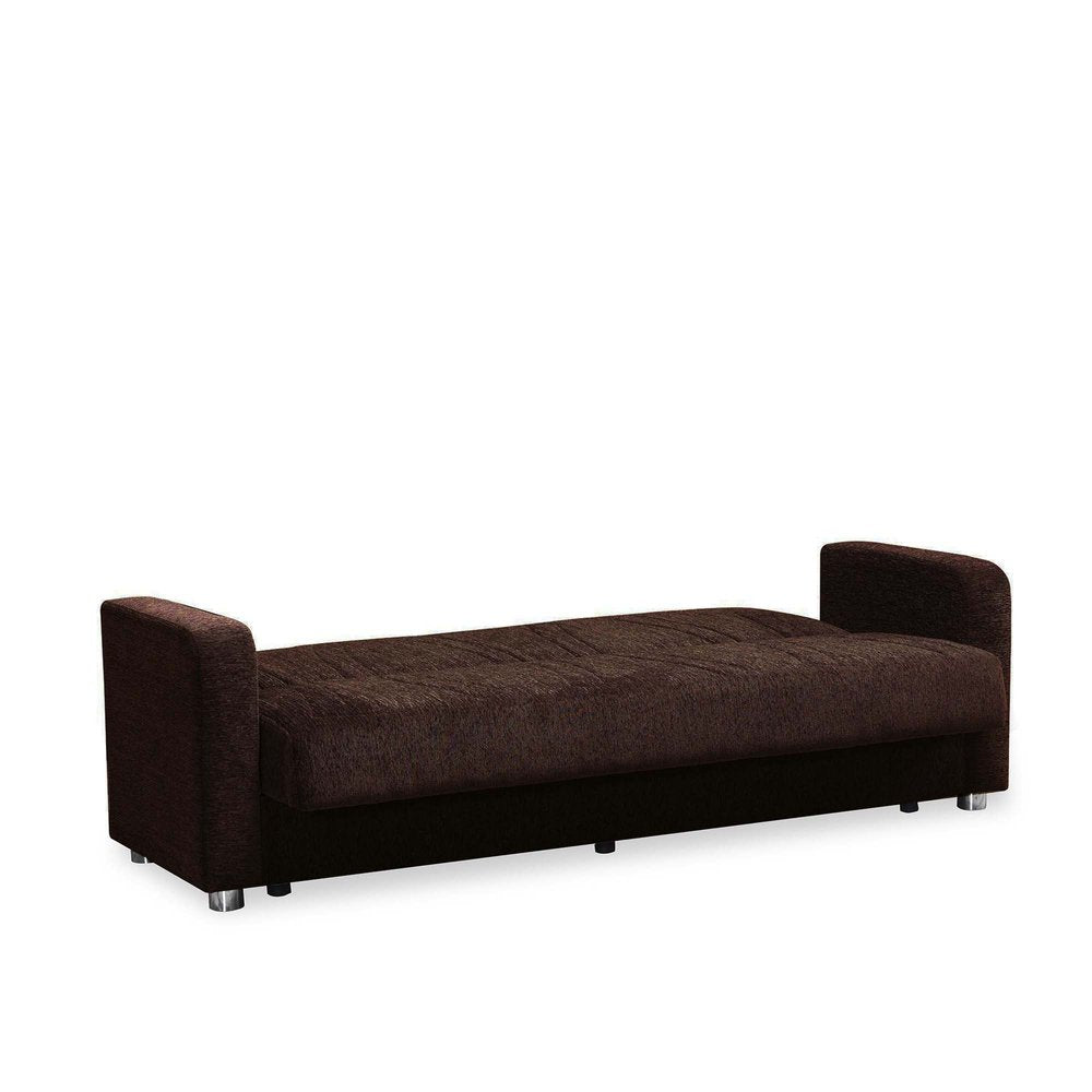 87" Dark Brown Chenille Convertible Futon Sleeper Sofa And Toss Pillows With Storage