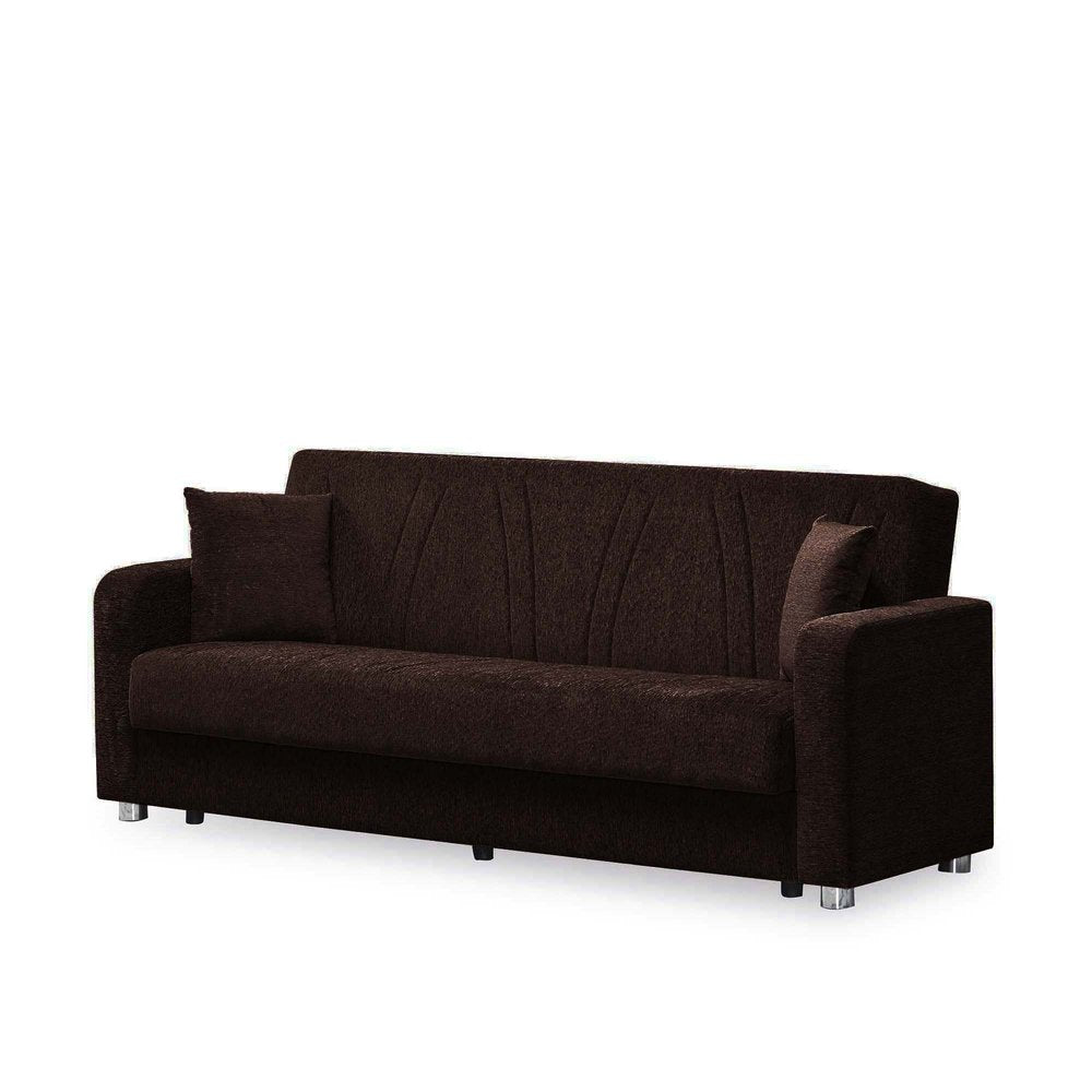 87" Dark Brown Chenille Convertible Futon Sleeper Sofa And Toss Pillows With Storage