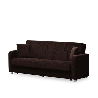 87" Dark Brown Chenille Convertible Futon Sleeper Sofa And Toss Pillows With Storage