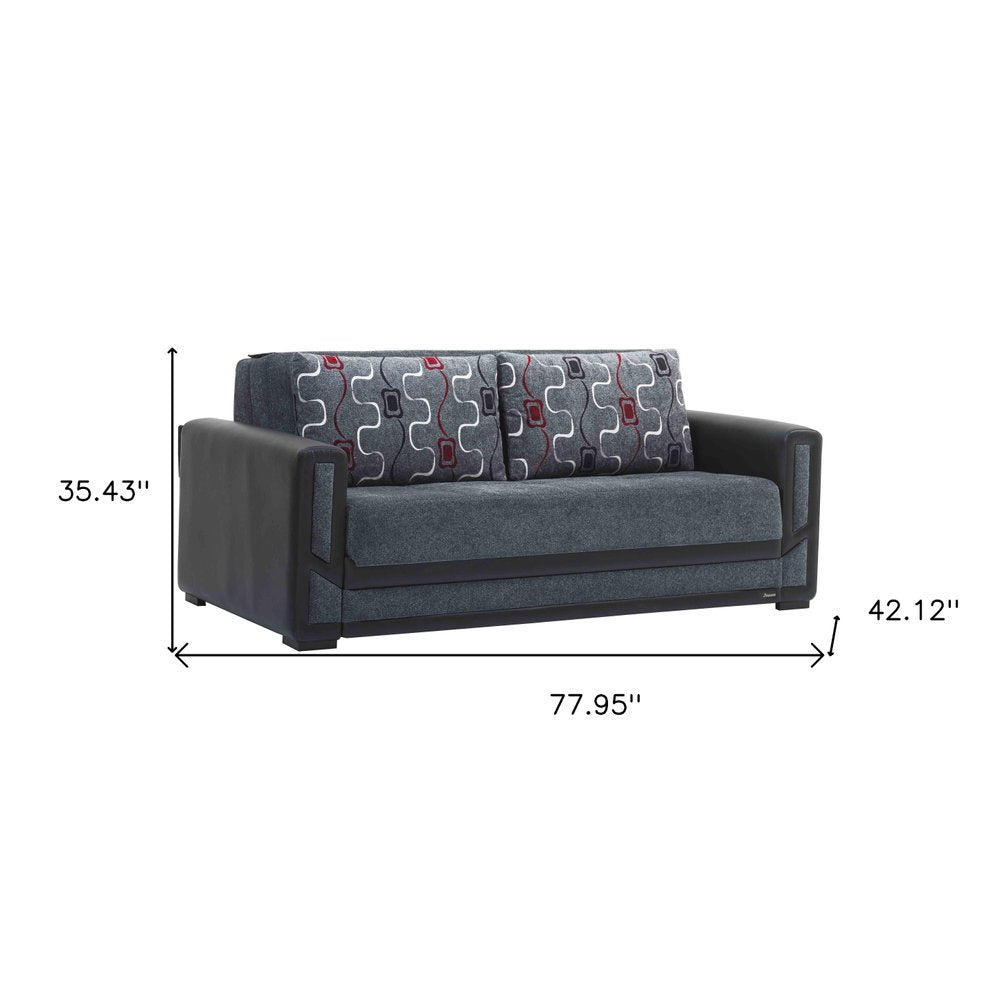 78" Gray Chenille Convertible Futon Sleeper Sofa And Toss Pillows With Storage