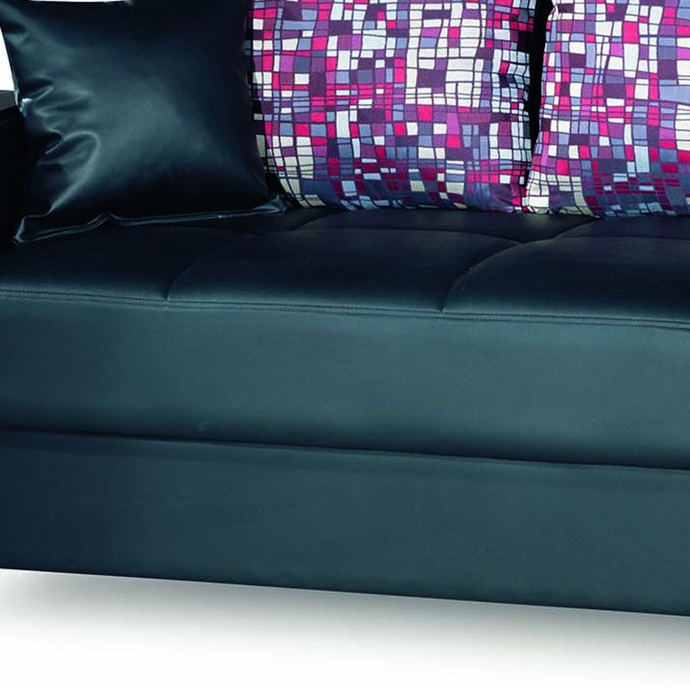 87" Black Faux Leather Convertible Futon Sleeper Sofa And Toss Pillows With Storage