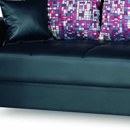 87" Black Faux Leather Convertible Futon Sleeper Sofa And Toss Pillows With Storage