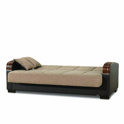 87" Brown Polyester Convertible Futon Sleeper Sofa And Toss Pillows With Storage