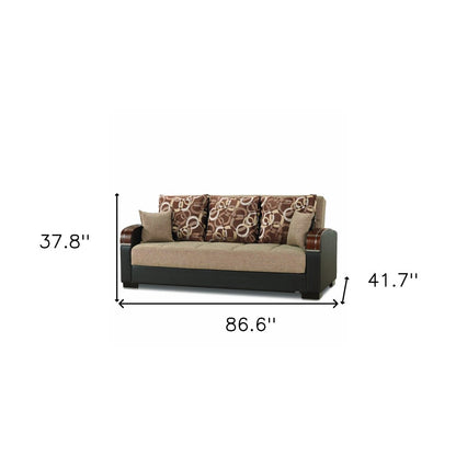 87" Brown Polyester Convertible Futon Sleeper Sofa And Toss Pillows With Storage