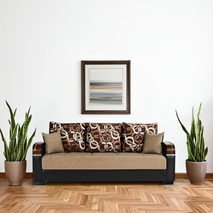 87" Brown Polyester Convertible Futon Sleeper Sofa And Toss Pillows With Storage