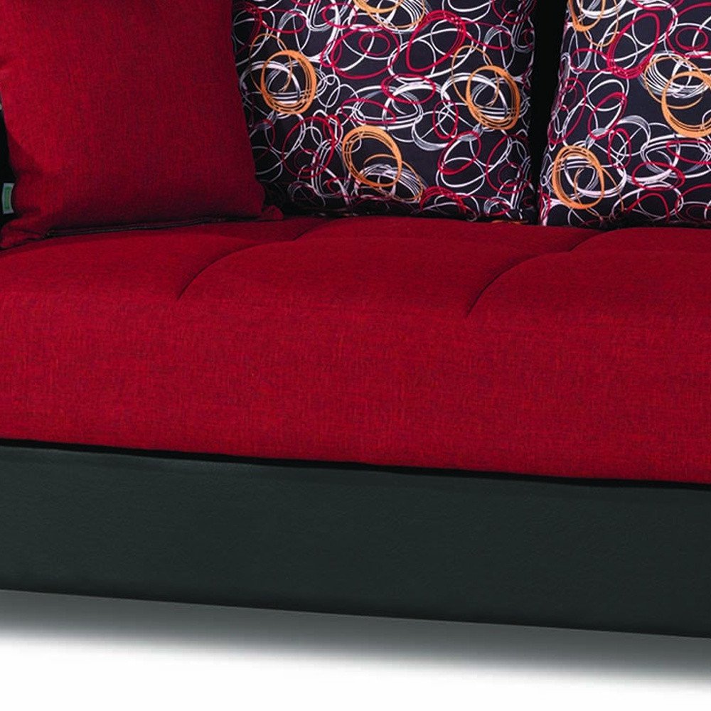 87" Red Polyester Convertible Futon Sleeper Sofa And Toss Pillows With Storage