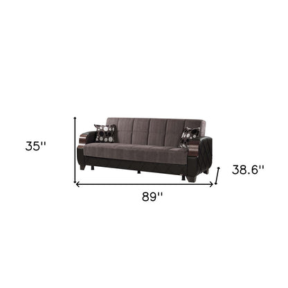89" Gray Chenille Convertible Futon Sleeper Sofa And Toss Pillows With Storage