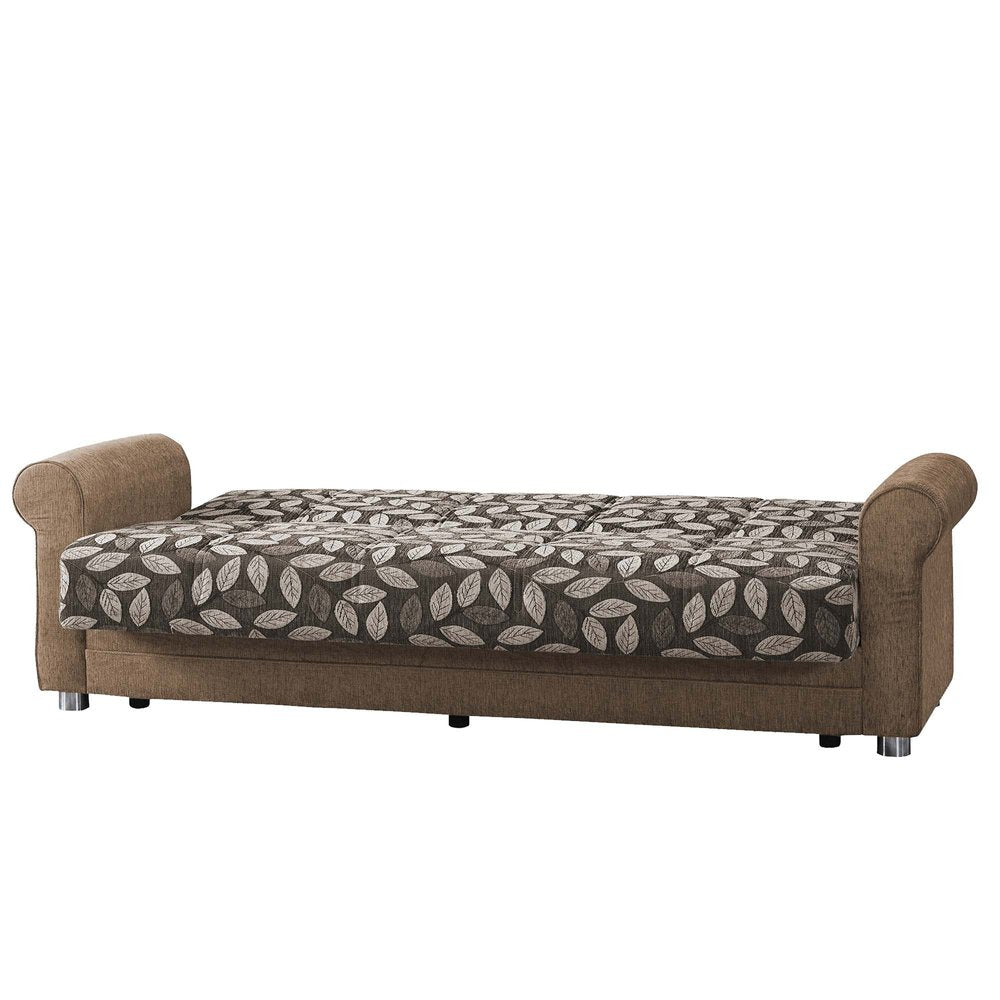 89" Beige Chenille Convertible Futon Sleeper Sofa And Toss Pillows With Storage