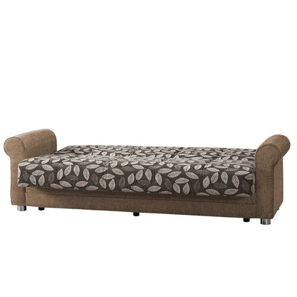 89" Beige Chenille Convertible Futon Sleeper Sofa And Toss Pillows With Storage