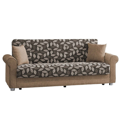 89" Beige Chenille Convertible Futon Sleeper Sofa And Toss Pillows With Storage
