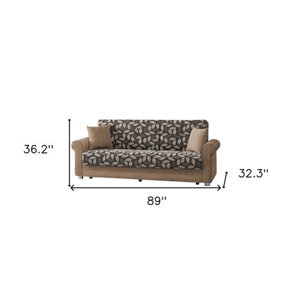 89" Beige Chenille Convertible Futon Sleeper Sofa And Toss Pillows With Storage