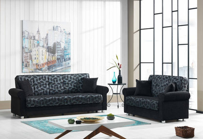 89" Black Chenille Convertible Futon Sleeper Sofa And Toss Pillows With Storage