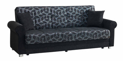 89" Black Chenille Convertible Futon Sleeper Sofa And Toss Pillows With Storage