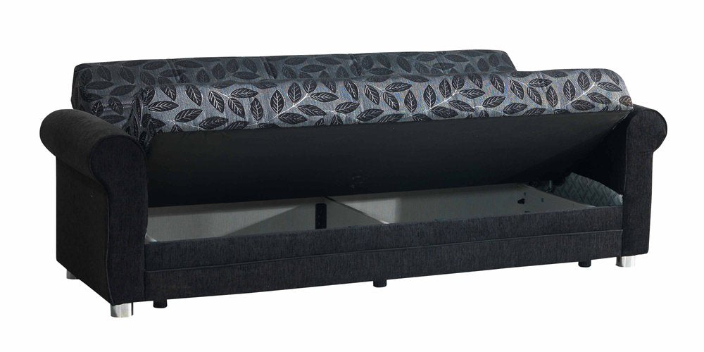 89" Black Chenille Convertible Futon Sleeper Sofa And Toss Pillows With Storage