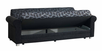89" Black Chenille Convertible Futon Sleeper Sofa And Toss Pillows With Storage