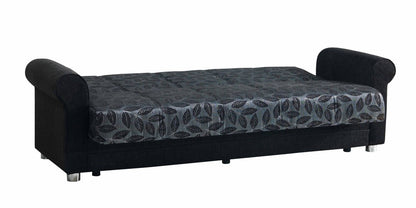 89" Black Chenille Convertible Futon Sleeper Sofa And Toss Pillows With Storage