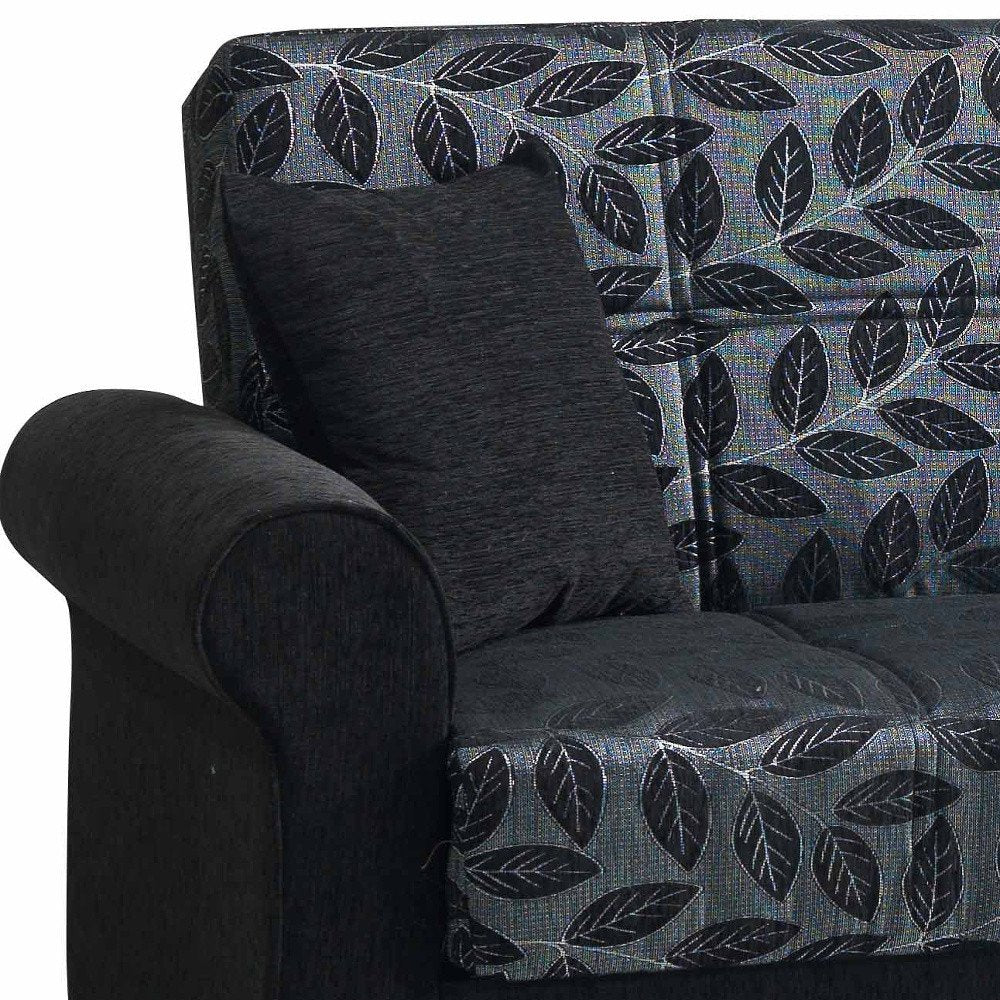 89" Black Chenille Convertible Futon Sleeper Sofa And Toss Pillows With Storage