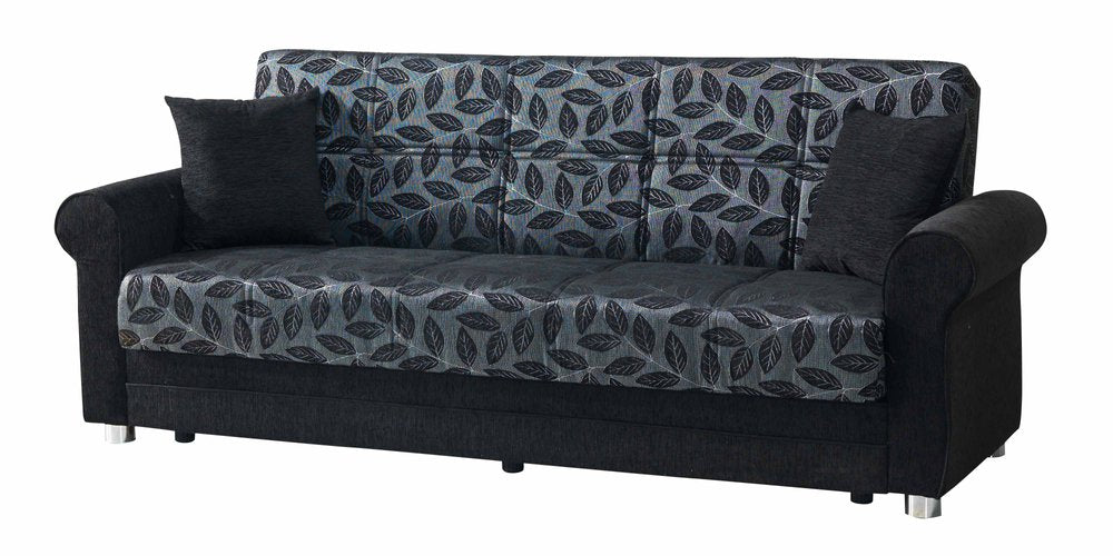 89" Black Chenille Convertible Futon Sleeper Sofa And Toss Pillows With Storage