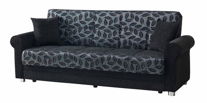 89" Black Chenille Convertible Futon Sleeper Sofa And Toss Pillows With Storage