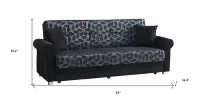 89" Black Chenille Convertible Futon Sleeper Sofa And Toss Pillows With Storage