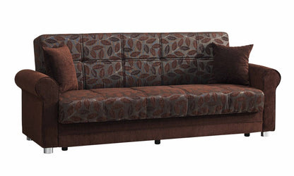 89" Dark Brown Chenille Convertible Futon Sleeper Sofa And Toss Pillows With Storage