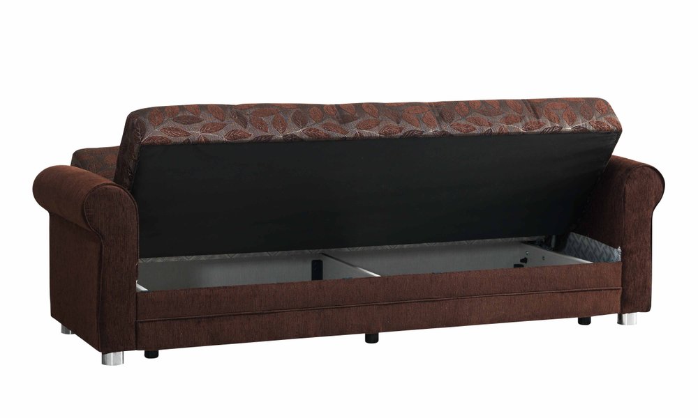 89" Dark Brown Chenille Convertible Futon Sleeper Sofa And Toss Pillows With Storage