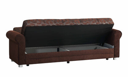 89" Dark Brown Chenille Convertible Futon Sleeper Sofa And Toss Pillows With Storage