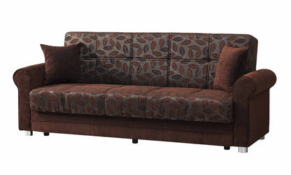 89" Dark Brown Chenille Convertible Futon Sleeper Sofa And Toss Pillows With Storage