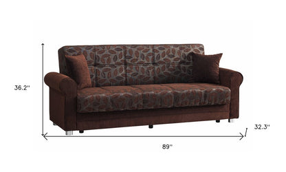 89" Dark Brown Chenille Convertible Futon Sleeper Sofa And Toss Pillows With Storage