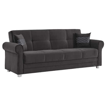 89" Black Microfiber Convertible Futon Sleeper Sofa And Toss Pillows With Storage