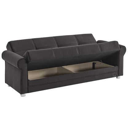 89" Black Microfiber Convertible Futon Sleeper Sofa And Toss Pillows With Storage