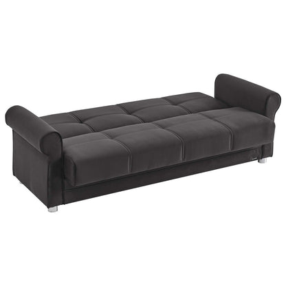 89" Black Microfiber Convertible Futon Sleeper Sofa And Toss Pillows With Storage