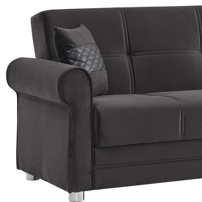 89" Black Microfiber Convertible Futon Sleeper Sofa And Toss Pillows With Storage