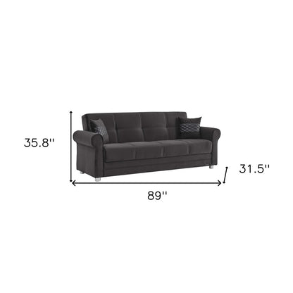 89" Black Microfiber Convertible Futon Sleeper Sofa And Toss Pillows With Storage