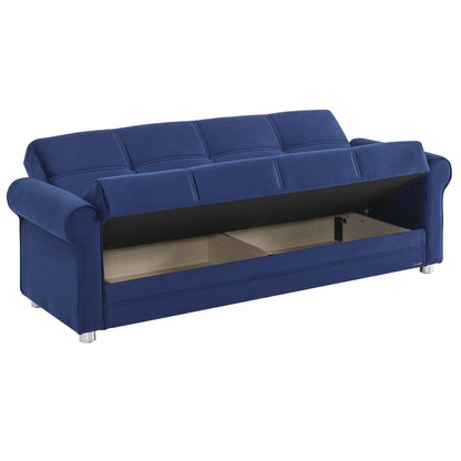 89" Blue Microfiber Convertible Futon Sleeper Sofa And Toss Pillows With Storage