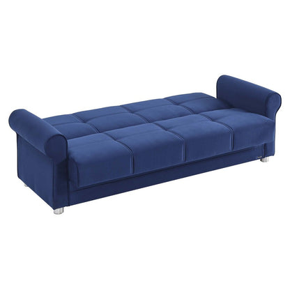 89" Blue Microfiber Convertible Futon Sleeper Sofa And Toss Pillows With Storage
