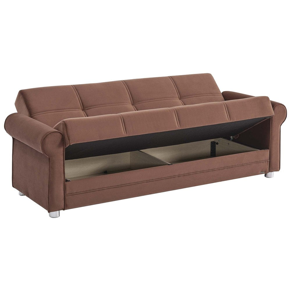 89" Brown Microfiber Convertible Futon Sleeper Sofa And Toss Pillows With Storage